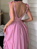 Airchics robe longue à volantée strappy dos nu élégant bal de promo rose
