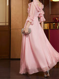 Airchics robe longue fendu le côté à volantée manches évasées doux bal de promo rose