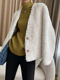Airchics manteau imitation peau de mouton teddy boutonnage avec poches femme mode