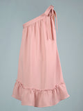 Airchics mini-robe strappy à volantée une épaule oversized décontracté rose