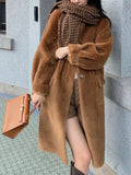 Airchics manteau teddy coat longue boutonnage avec poches femme mode hiver