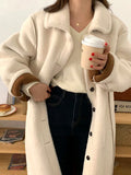 Airchcis manteau longue doublé polaire avec poches boutonnage col revers femme mode hiver