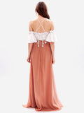 Airchics robe longue brillante paillette beading à fines brides col bateau élégant soirée