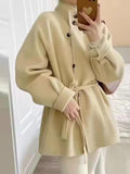 Airchics manteau en laine boutonnage avec ceinture col montant femme mode