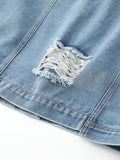 Airchics veste en jean brillante paillette avec poches déchiré troué femme oversized