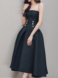 Airchics mi-longue robe jacquard avec strass à fines brides élégant soirée noir