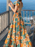 Airchics robe longue mousseline imprimé à fleurie dos nu de plage