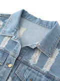 Airchics veste en jean brillante paillette avec poches déchiré troué femme oversized