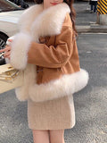 Airchics manteau en fausse fourrure suedine avec poches femme mode hiver