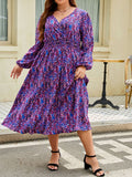 robe violet grande taille manches longues col v