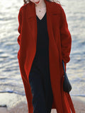 Airchics manteau en laine longue avec poches ceinture femme élégant oversized rouge