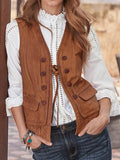 Airchics veste simili cuir boutonnage avec poches strappy femme vintage