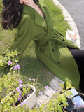 Airchics manteau en laine double boutonnage avec ceinture femme mode vert