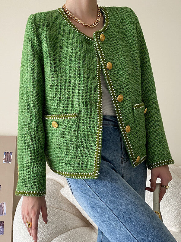 Airchics veste courte en tweed boutonnage avec poches femme élégant vert