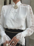 Airchics blouse dentelle transparent col montant femme élégant chemisier style tailleur