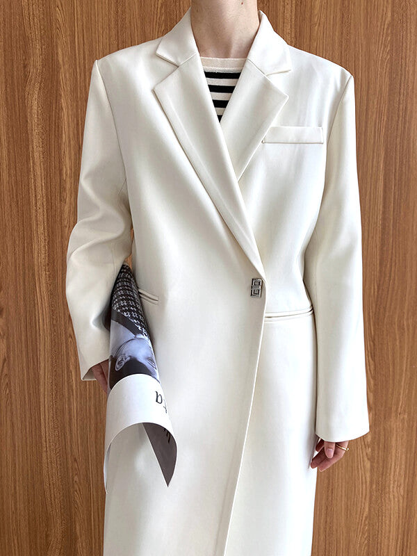 Airchics blazer longue avec poches boutons col revers femme mode trench blanche