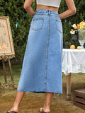 Airchics longue jupe trapèze unicolore jean avec poches femme mode