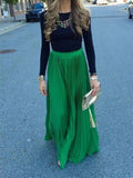 Airchics jupe maxi longue taille élastique plissé élégant femme vert