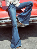 Airchics jeans flare années 70 80 patte d'éléphant femme pantalon bleu