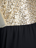 Airchics robe longue avec paillette fendu le côté fluide v-cou bal de promo élégant