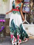 Airchics robe longue imprimé tropicale fleurie fluide élégant blanche et vert