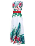 Airchics robe longue imprimé tropicale fleurie fluide élégant blanche et vert