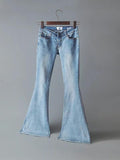 Airchics jeans maxi longue patte d'éléphant vintage femme pantalon bleu clair