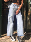 Airchics jean longue droit large ample avec poches femme pantalon bleu