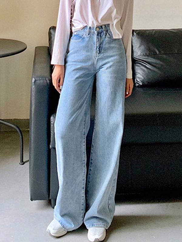Airchics jean longue large flare mode décontracté femme denim pantalon bleu