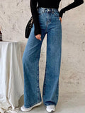 Airchics jean longue large flare mode décontracté femme denim pantalon bleu