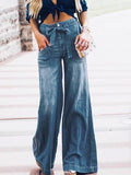 Airchics jean longue flare large fluide avec poches vintage femme bleu