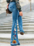 Airchics jeans flare pattes imprimé à fleurie mode femme pantalon