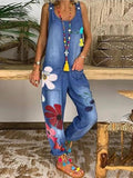 Airchics salopette en jean imprimé à fleurie femme overall combinaison