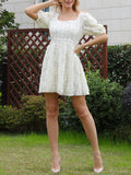 Airchics mini-robe col carré manches bouffantes fluide doux cocktail blanche