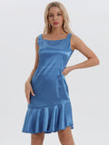 Airchics mi-longue robe satin à volantée bretelle col carré mode bleu