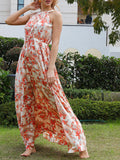 Airchics robe longue imprimé à fleurie fendu le côté licou élégant bal de promo