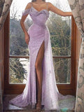 Airchics longue robe fendu le côté brillante paillette sirene moulante mode de soirée violet