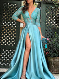Airchics robe maxi longue avec dentelle fendu le côté v-cou élégant de soirée
