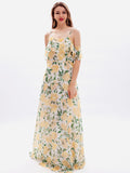 Airchics robe longue mousseline imprimé à fleurie à fines brides mode bal de promo jaune
