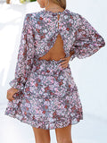 Airchics robe cour imprimé à fleurie boutons dos nu v-cou boho de plage lilas