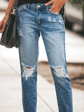 Airchics longue jeans droit boutons avec poches mi taille femme mode