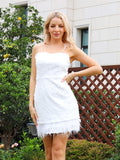 Airchics mini-robe frange à fines brides bustier mode cocktail blanche
