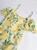 Airchics robe longue mousseline imprimé à fleurie à fines brides mode bal de promo jaune