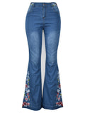 Airchics longue jeans flare évasé boutons avec poches appliques mi taille mode