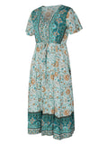 Airchics robe longue imprimé à fleurie fendu le côté v-cou bohème de plage bleu canard