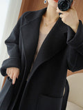 Airchics longue manteau en laine laine avec poches ceinture col revers manches longues femme mode