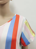 Airchics robe longue rayé fluide v-cou manches courtes mode multicolore