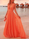 Airchics robe longue décolleté dos nu v-cou sans manches mode élégant orange de plage