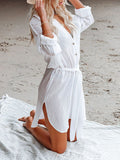 Airchics blouse boutonnage avec ceinture col chemise femme décontracté cover up de plage