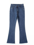 Airchics longue jeans flare évasé boutons avec poches mi taille femme simple